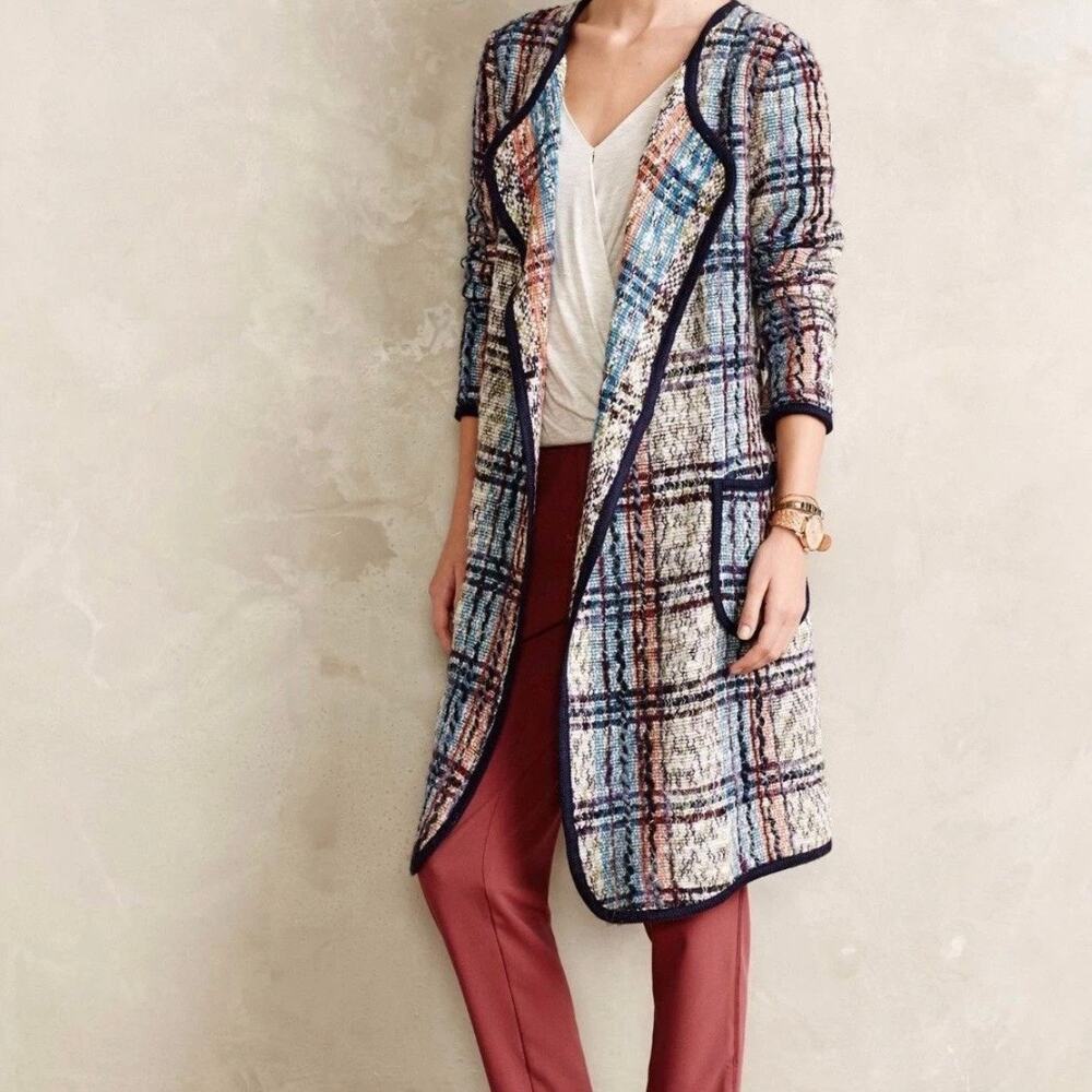Anthropologie Tracy Reese Elsie Plaid Coat Jacket size Medium Wool Blend